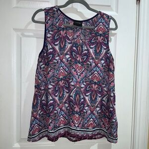 Anthropologie W5 Sleeveless V Neck Multicolor paisley top Sz XL border print hem